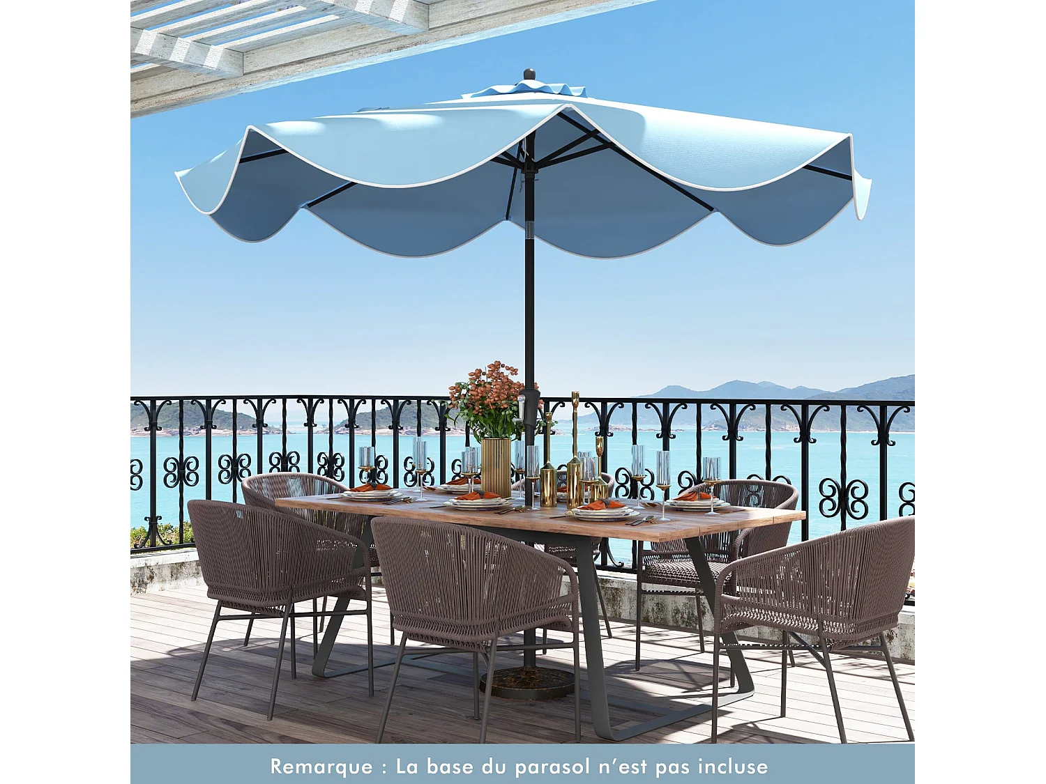 Parasol de Patio 270 cm avec Manivelle, Inclinaison par Bouton-Poussoir, Parasol de Marché à Double Toit avec Canopée Protectrice UV, 8 Côtes (Style 2,Marine)