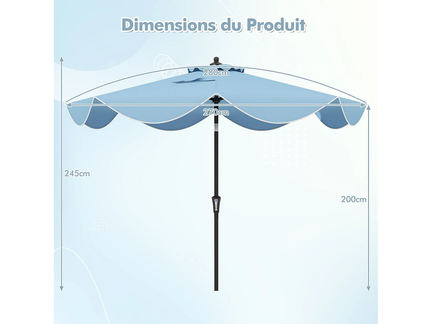 Parasol de Patio 270 cm avec Manivelle, Inclinaison par Bouton-Poussoir, Parasol de Marché à Double Toit avec Canopée Protectrice UV, 8 Côtes (Style 2,Marine)