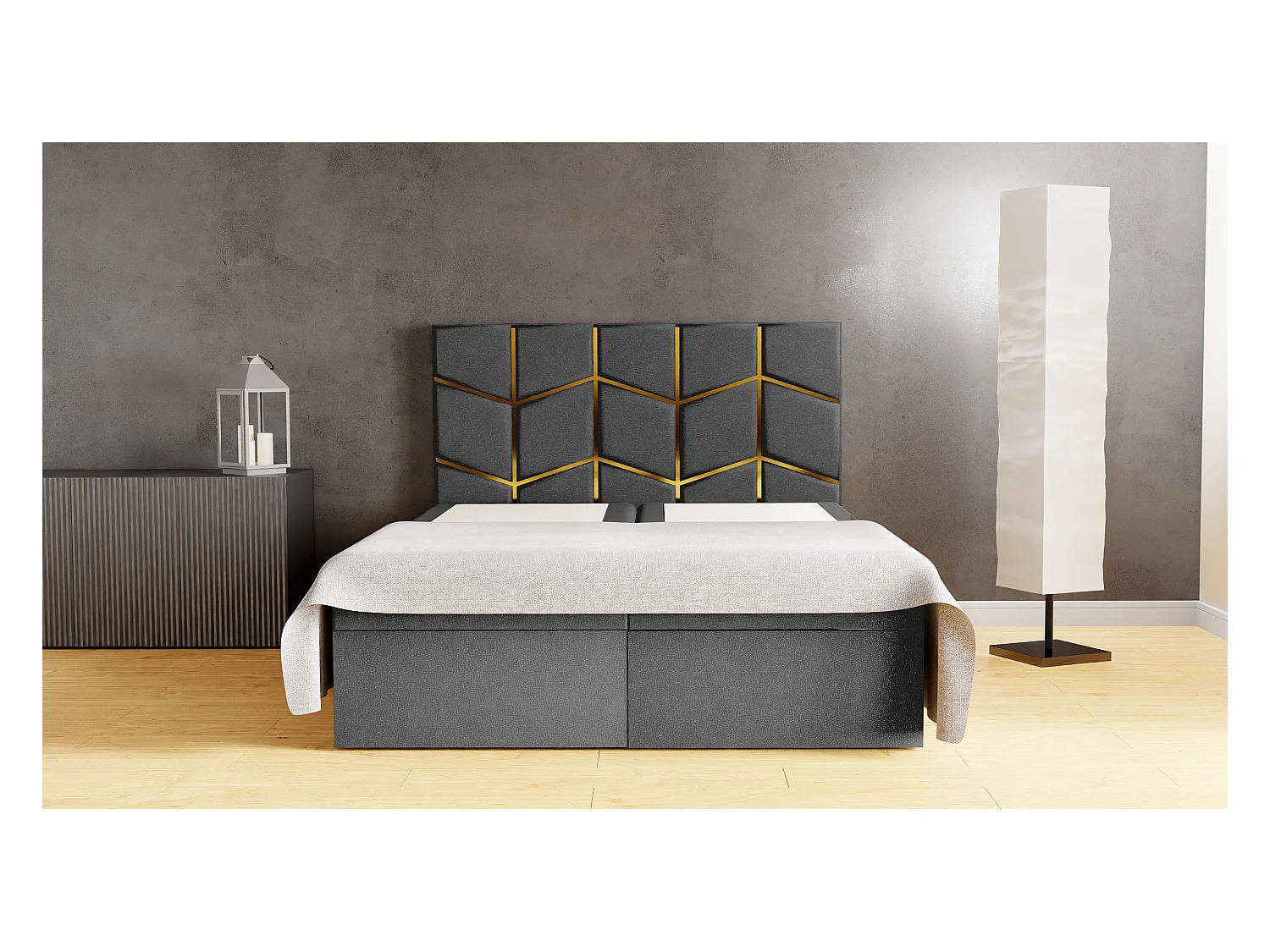 FOREST gestoffeerd bed 140x200x133 cm met opbergruimte, Monolit-bekleding, slaaphoogte 50 cm, elegant hoofdbord, gasveren, topper