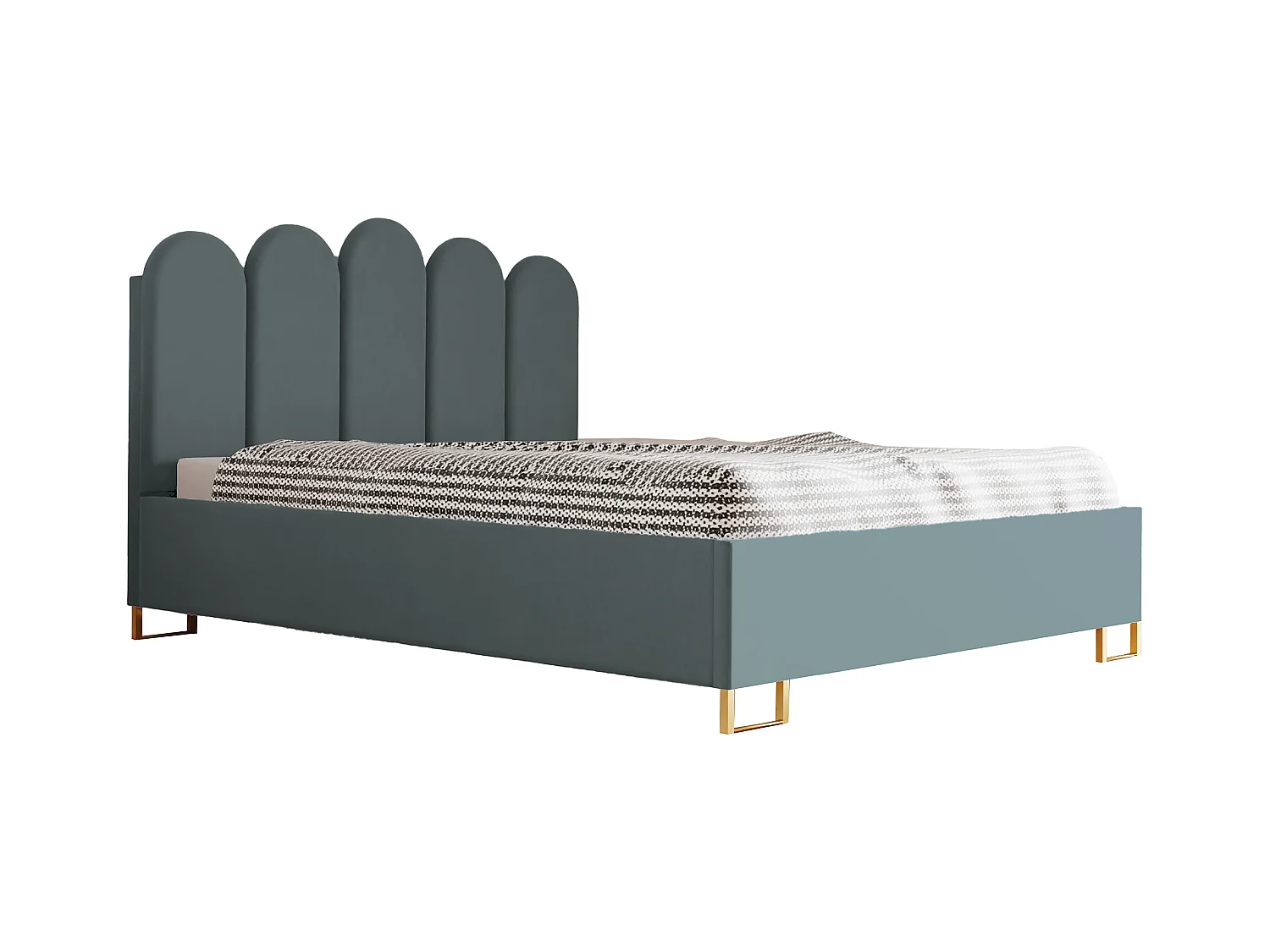 Cama estofada MALAGA, cabeceira acolchoada, tecido VELUTTO premium, baú com pistão a gás, altura confortável 39 cm, 180x200 cm, Verde em pó