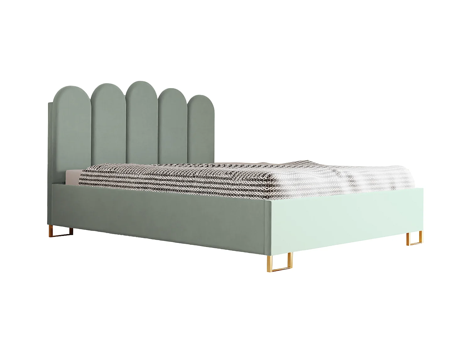 Letto imbottito MALAGA, testiera, rivestimento VELUTTO, box contenitore con pistone a gas, altezza letto 39 cm, 160x200 cm, Verde brillante