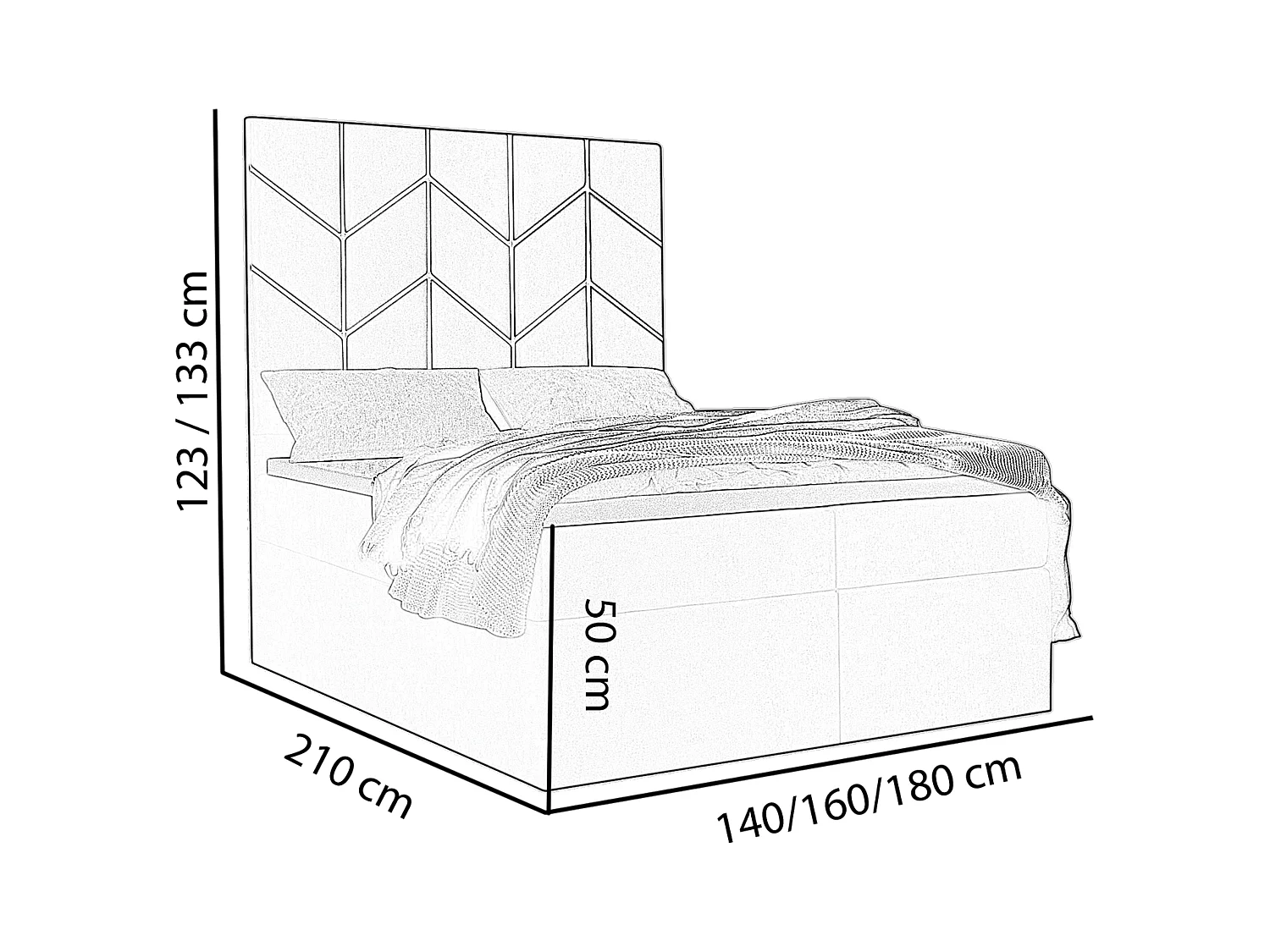 FOREST gestoffeerd bed 180x200x133 cm met opbergruimte, Monolit-bekleding, slaaphoogte 50 cm, elegant hoofdbord, gasveren, topper