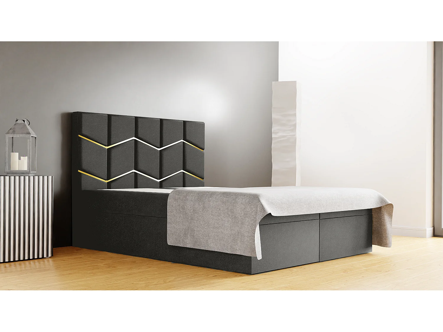 FOREST gestoffeerd bed 180x200x133 cm met opbergruimte, Monolit-bekleding, slaaphoogte 50 cm, elegant hoofdbord, gasveren, topper