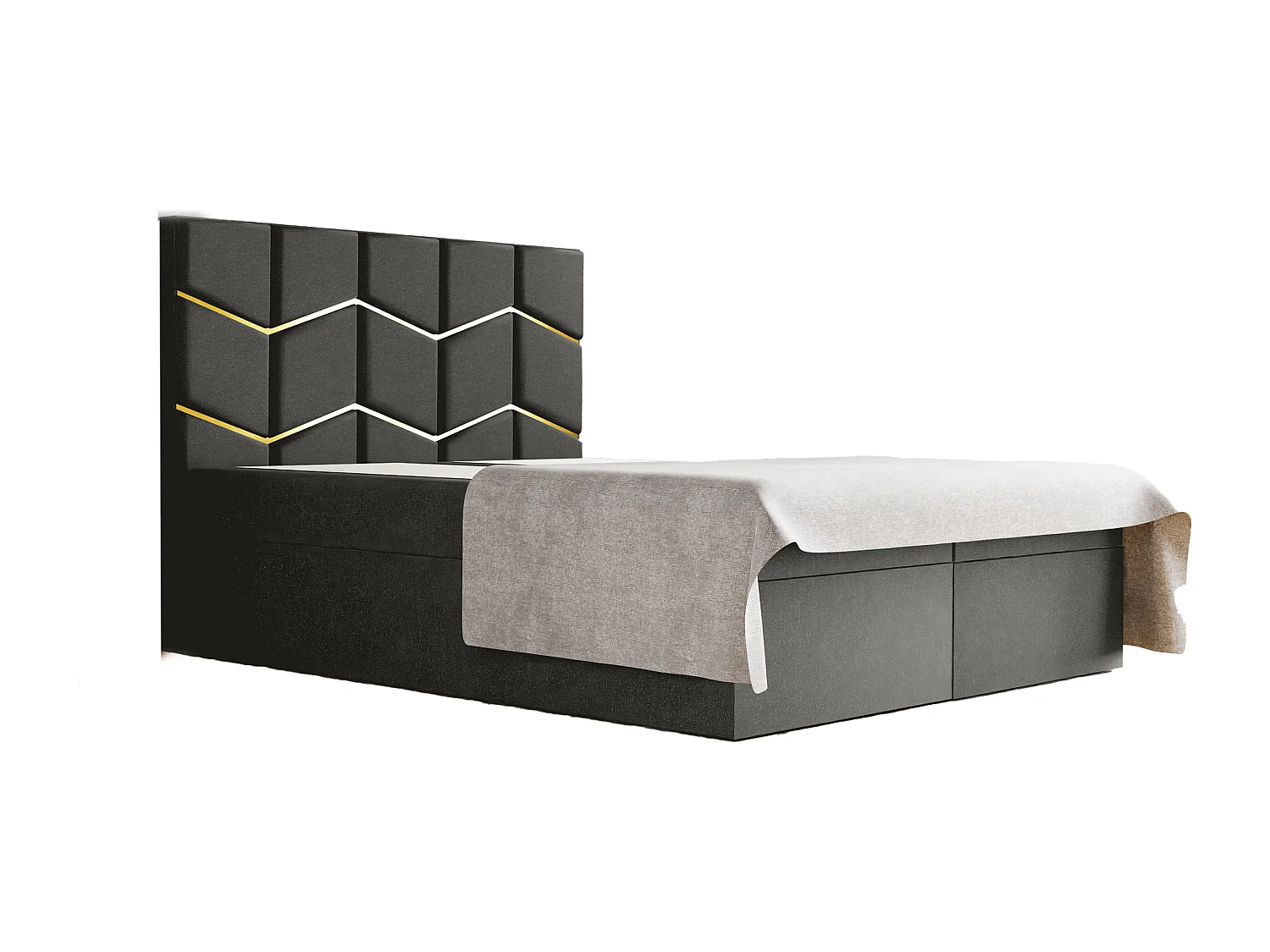 FOREST gestoffeerd bed 180x200x133 cm met opbergruimte, Monolit-bekleding, slaaphoogte 50 cm, elegant hoofdbord, gasveren, topper