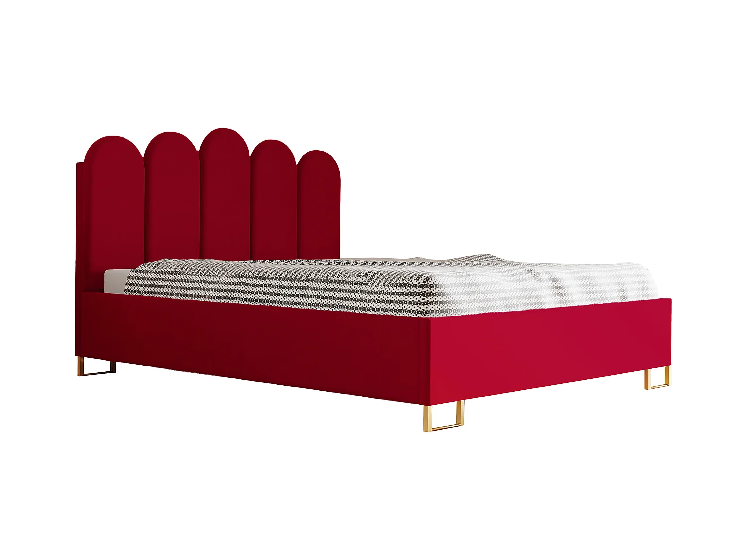 Polsterbed MALAGA, gestoffeerde rugleuning, VELUTTO-stof, opbergbox met gasdrukveer, comfortabele bedhoogte 39 cm, 160x200 cm, Rood