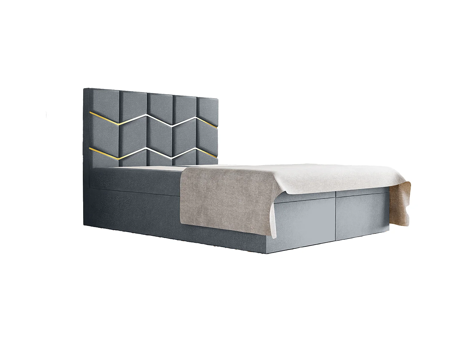 Letto imbottito FOREST 160x200x133 cm, vano contenitore, tessuto Monolith, H 50 cm, testiera elegante, sollevamento a gas, topper Argento