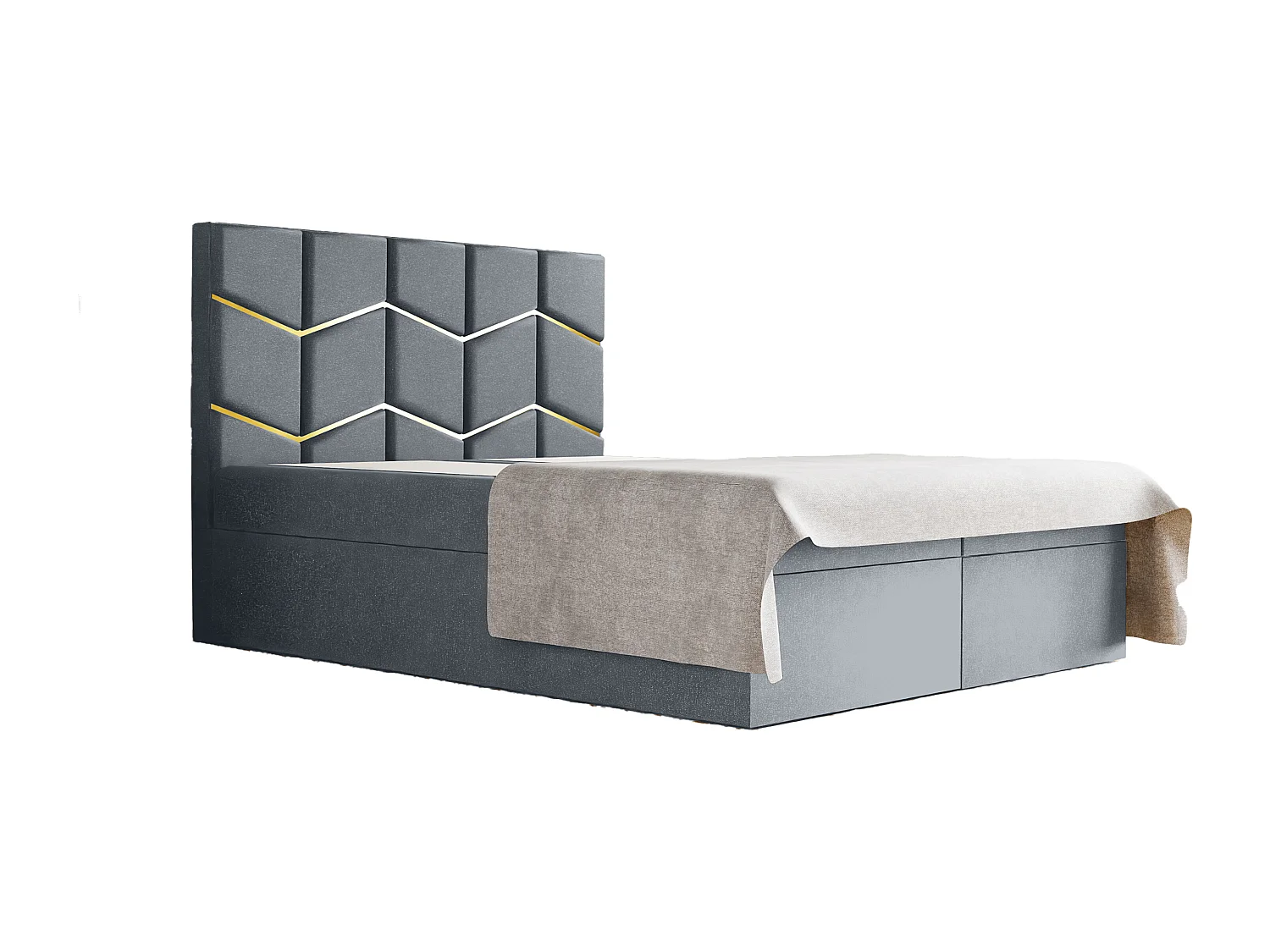 Lit rembourré FOREST 160x200x133 cm, avec rangement, tissu Monolith, hauteur 50 cm, tête élégante, vérins à gaz, avec surmatelas Argent