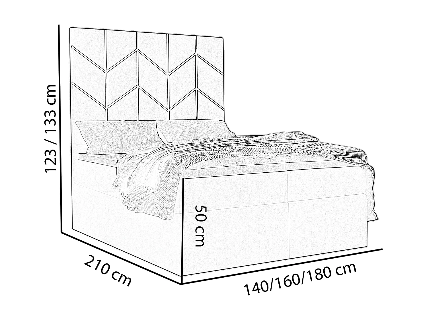 Lit rembourré FOREST 160x200x133 cm, avec rangement, tissu Monolith, hauteur 50 cm, tête élégante, vérins à gaz, avec surmatelas Argent