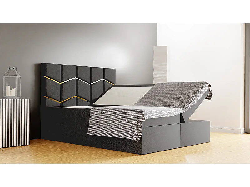 Schlafzimmer-Polsterbett FOREST 160x200 cm – Stauraum, Monolit-Polsterstoff, Schlafhöhe 50 cm, elegantes Kopfteil, Gasdruckfedern, inkl. Topper