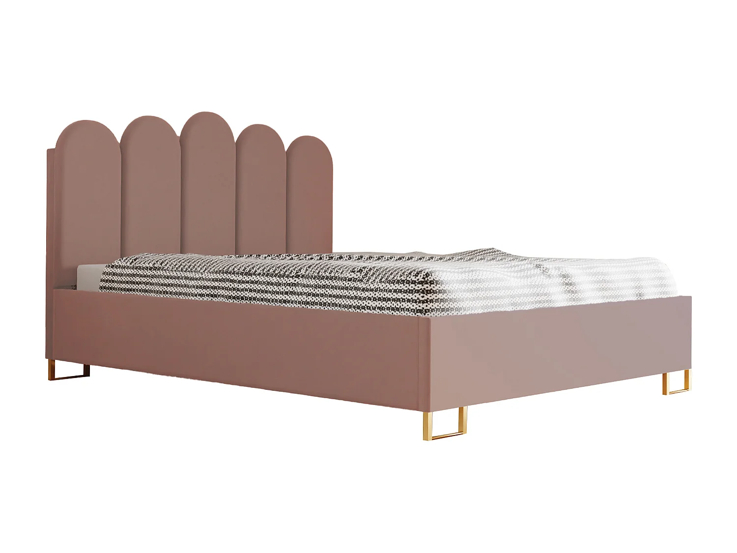 MALAGA gestoffeerd bed, MONOLITH-stof, opbergruimte met gasveer, hoofdbord, 140×200 cm, Poederroze