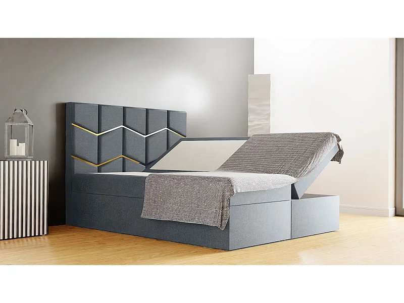 FOREST gestoffeerd bed 180x200x133 cm met opbergruimte, Monolit-bekleding, slaaphoogte 50 cm, elegant hoofdbord, gasveren, topper