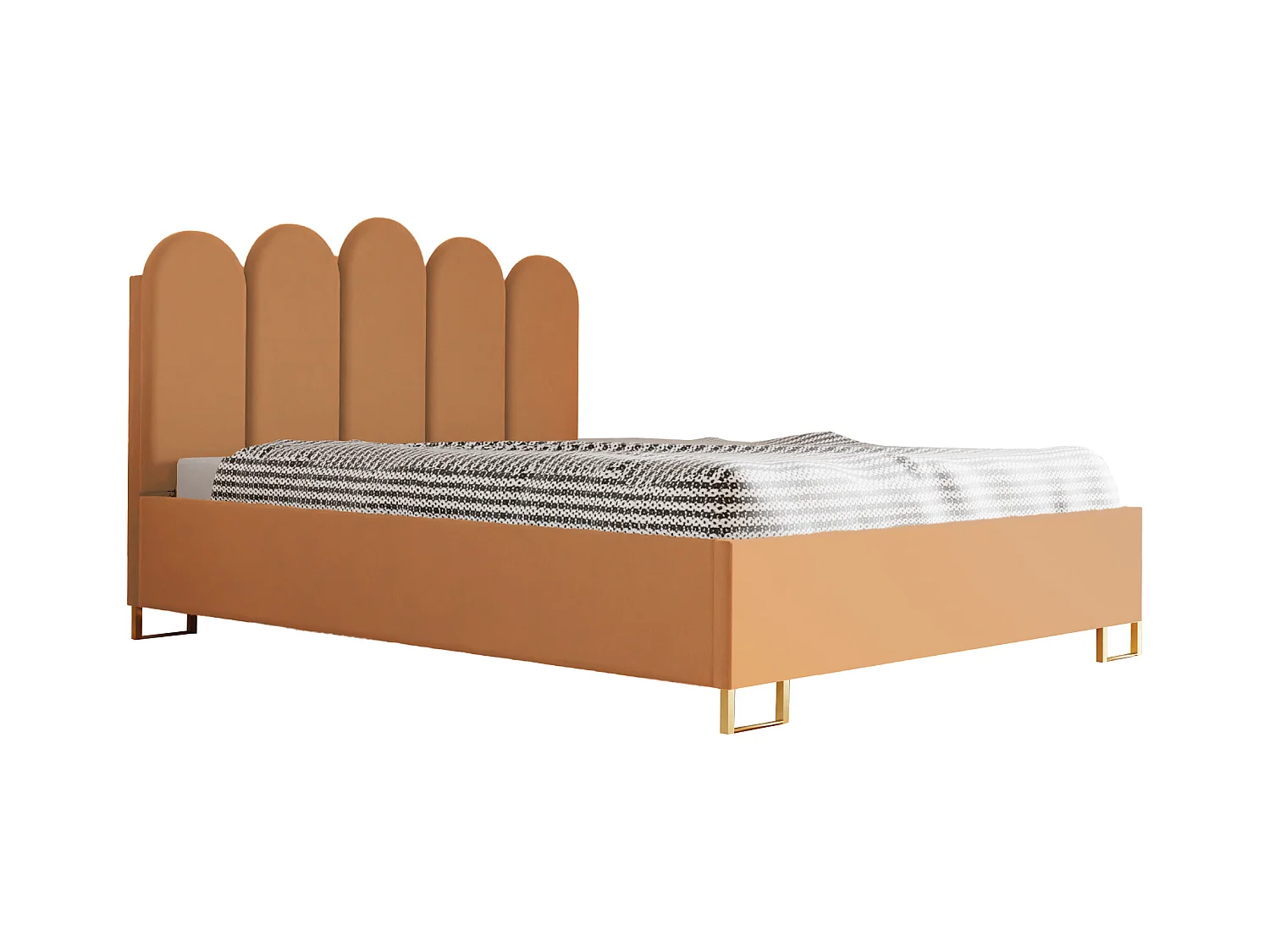 MALAGA gestoffeerd bed, MONOLITH-stof, opbergruimte met gasveer, hoofdbord, 140×200 cm, Oranje