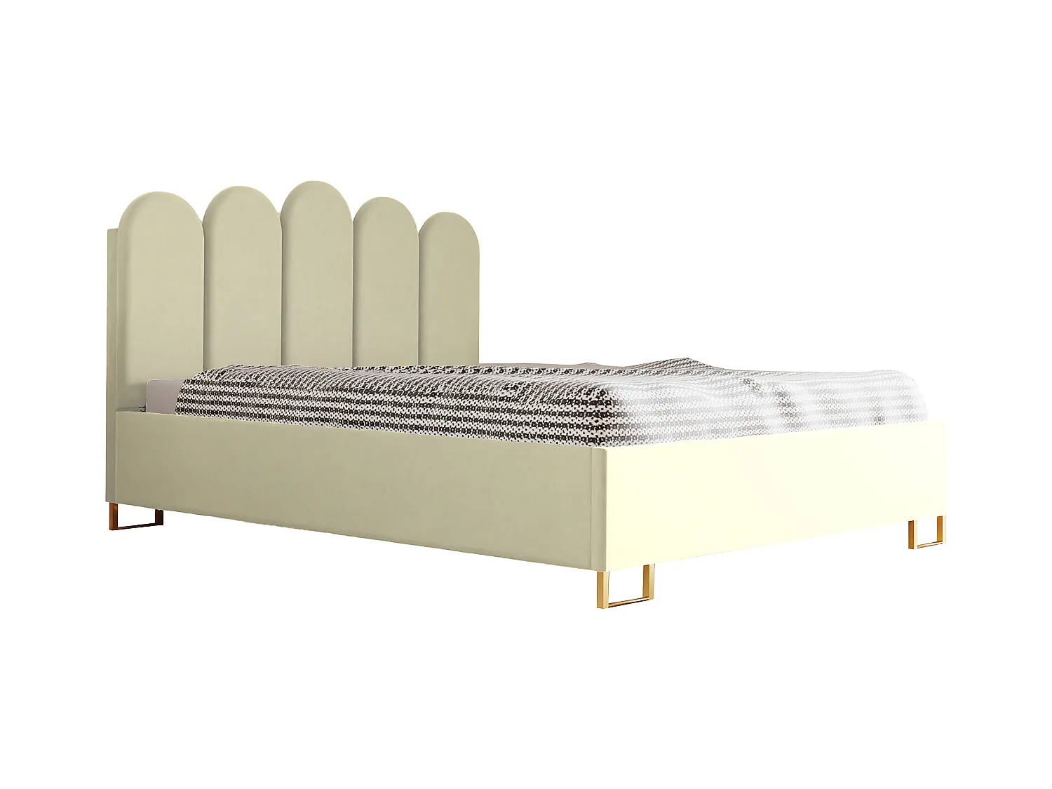 Lit MALAGA, tête de lit rembourrée, revêtement VELUTTO haut de gamme, coffre avec vérins à gaz, hauteur confort 39 cm, 160x200 cm, Beige
