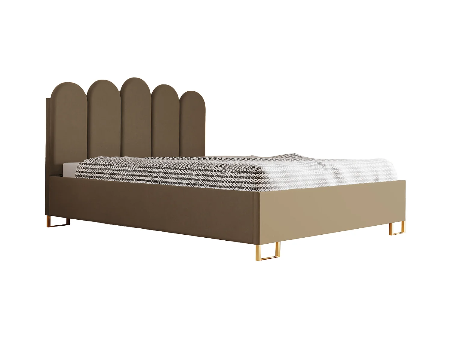 Łóżko tapicerowane MALAGA z wezgłowiem, tkanina MONOLITH, pojemnik, siłownik gazowy, wys. 39 cm, 200×200 cm, cappuccino