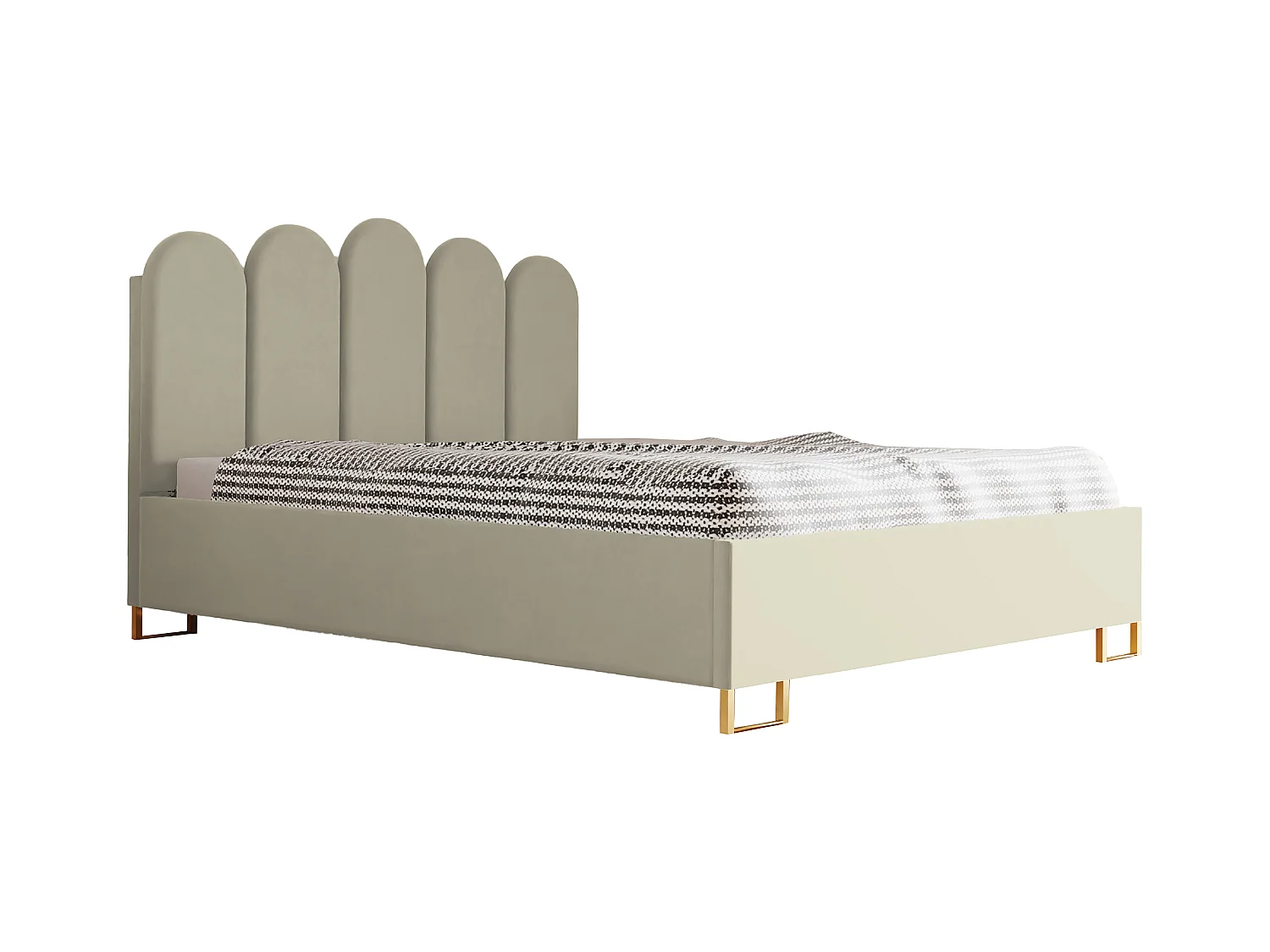 Letto imbottito MALAGA, testiera, rivestimento VELUTTO, box contenitore con pistone a gas, altezza letto 39 cm, 120x200 cm, Beige scuro