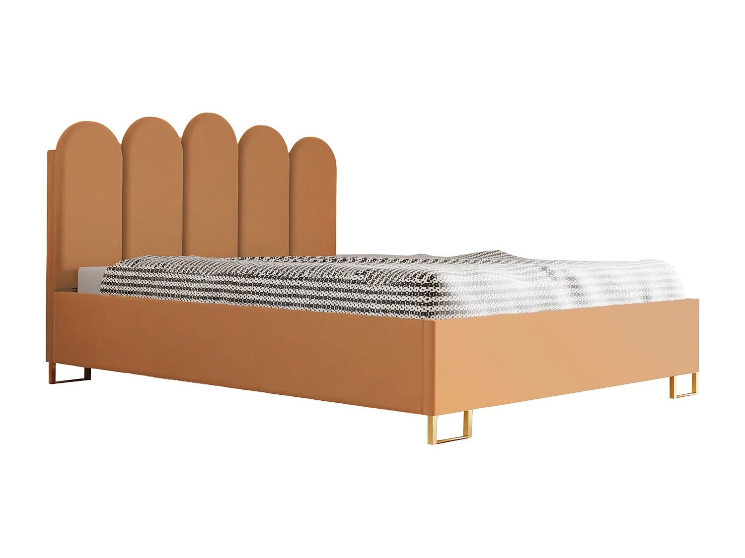 Letto imbottito MALAGA con testiera, tessuto MONOLITH, contenitore a pistoni, altezza 39 cm, 160×200 cm, Arancione