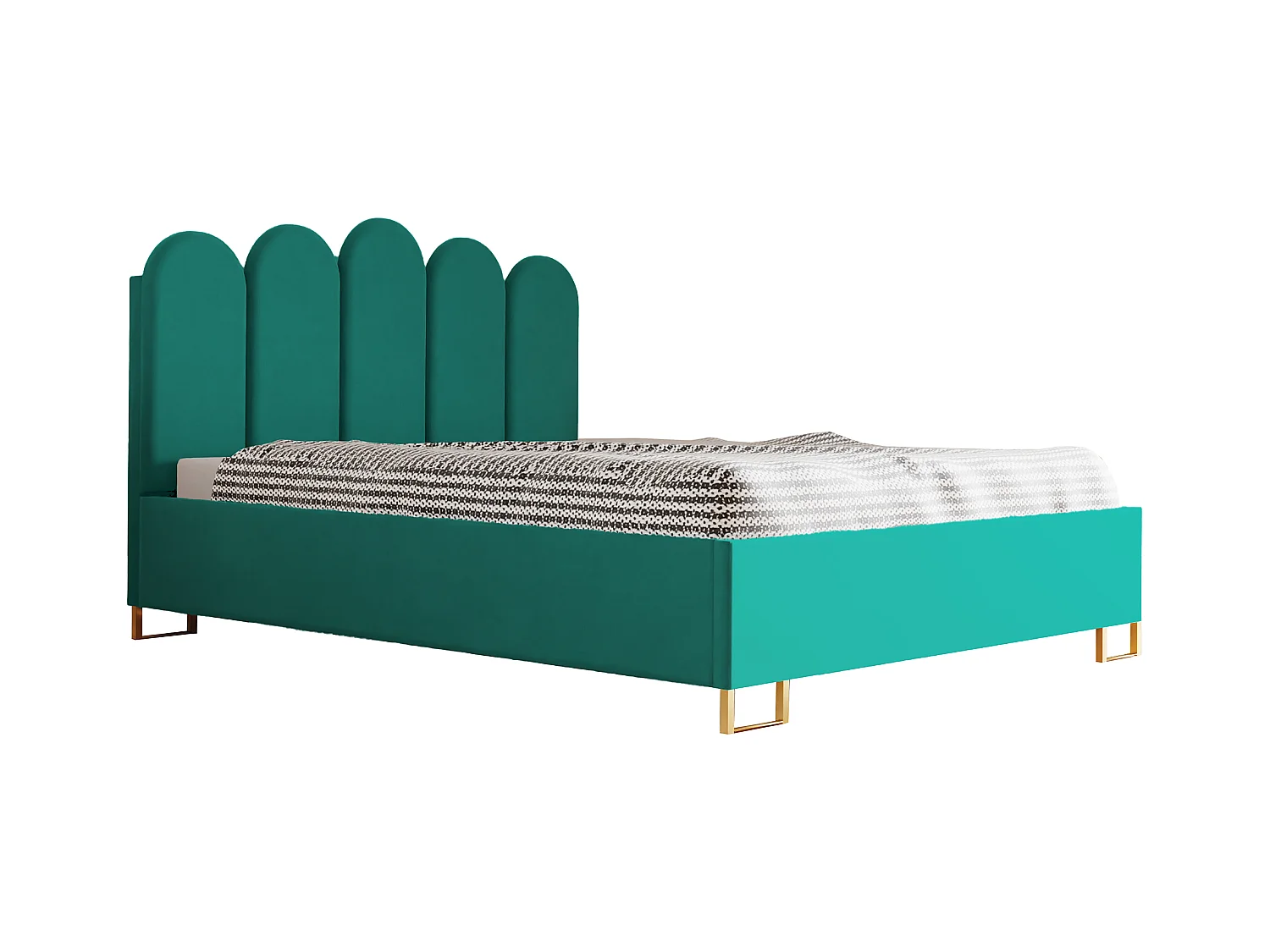 Łóżko tapicerowane MALAGA, wezgłowie, obicie VELUTTO, pojemnik na pościel, podnośnik gazowy, wysokość spania 39 cm, 140x200 cm, Zielony