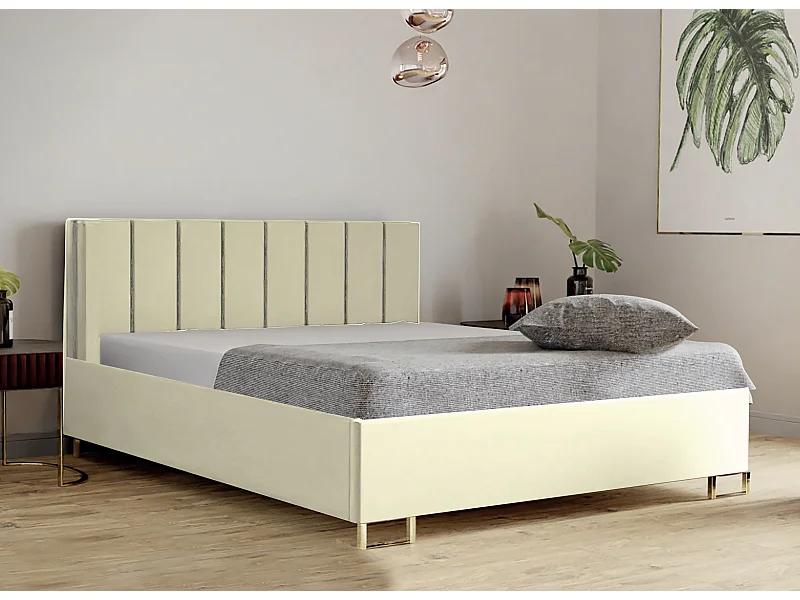 Polsterbett MALIBU 160x200 Cappuccino, VELUTTO-Stoff, gepolstertes Kopfteil, Bettkasten mit Gasdruckfeder, 39 cm hoch, Beige