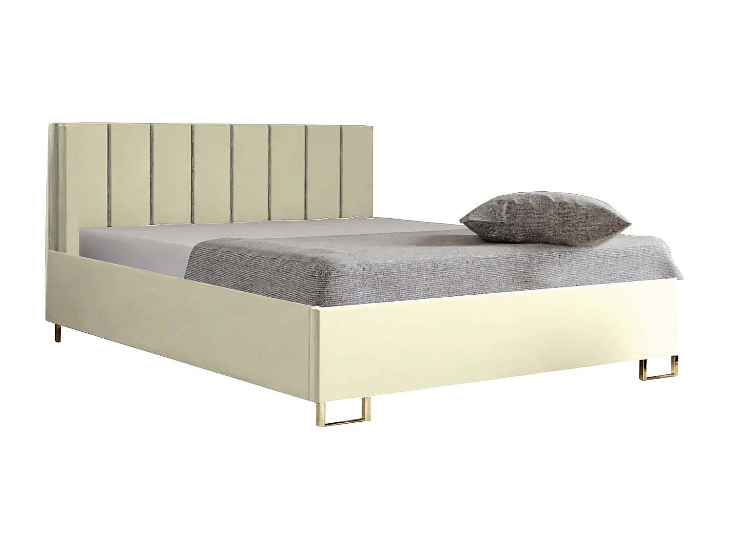 Lit MALIBU, tête de lit rembourrée, revêtement VELUTTO haut de gamme, coffre avec vérins à gaz, hauteur confort 39 cm, 160x200 cm, Beige