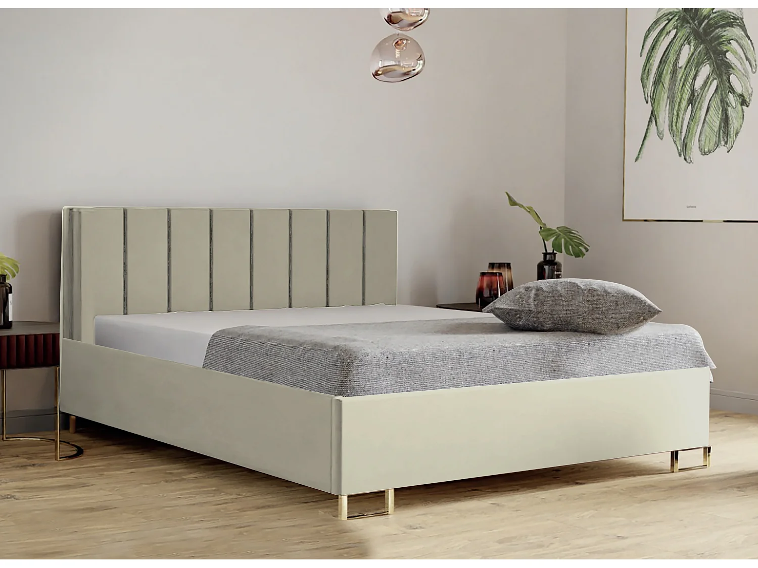 Lit MALIBU, tête de lit rembourrée, revêtement VELUTTO haut de gamme, coffre avec vérins à gaz, hauteur confort 39 cm, 160x200 cm, Citron vert