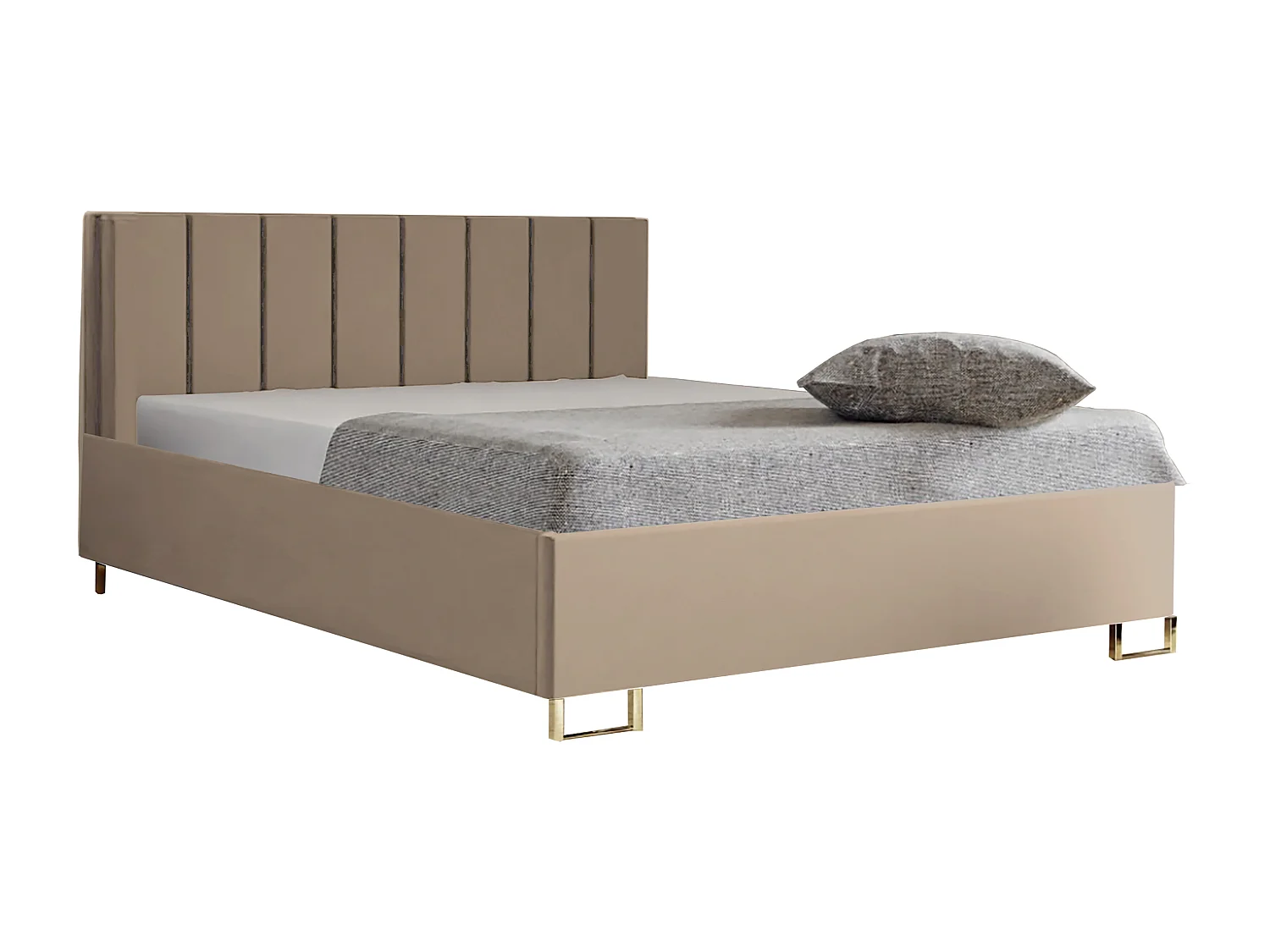 Lit MALIBU, tête de lit rembourrée, revêtement VELUTTO haut de gamme, coffre avec vérins à gaz, hauteur confort 39 cm, 160x200 cm, Crème