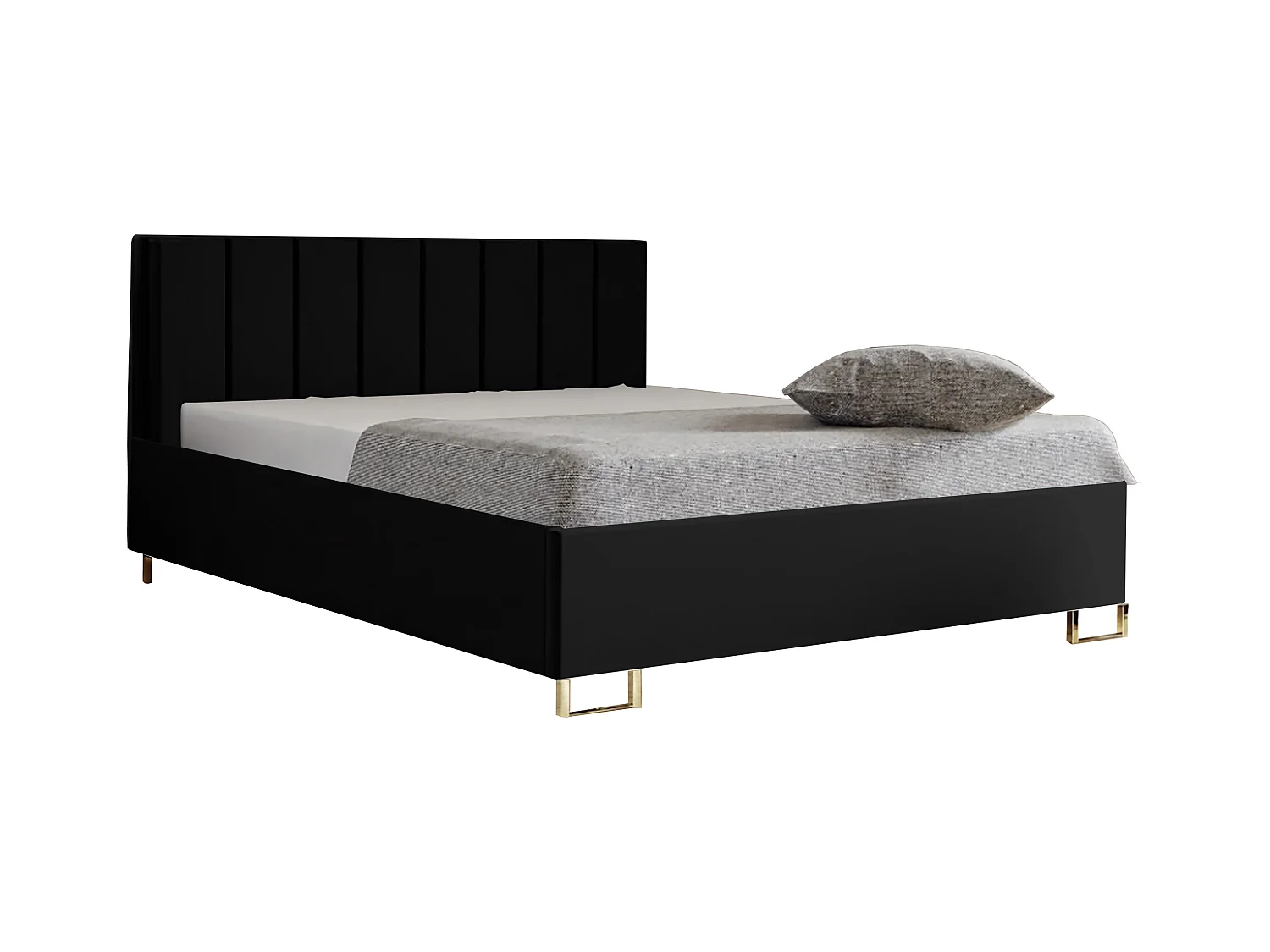 Cama estofada MALIBU, cabeceira acolchoada, tecido VELUTTO premium, baú com pistão a gás, altura confortável 39 cm, 200x200 cm, Preto