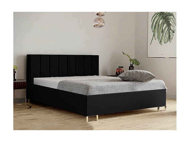 Cama tapizada MALIBU, cabecero acolchado, tapizado VELUTTO, caja con resorte de gas, altura cómoda 39 cm, 160x200 cm, Negro