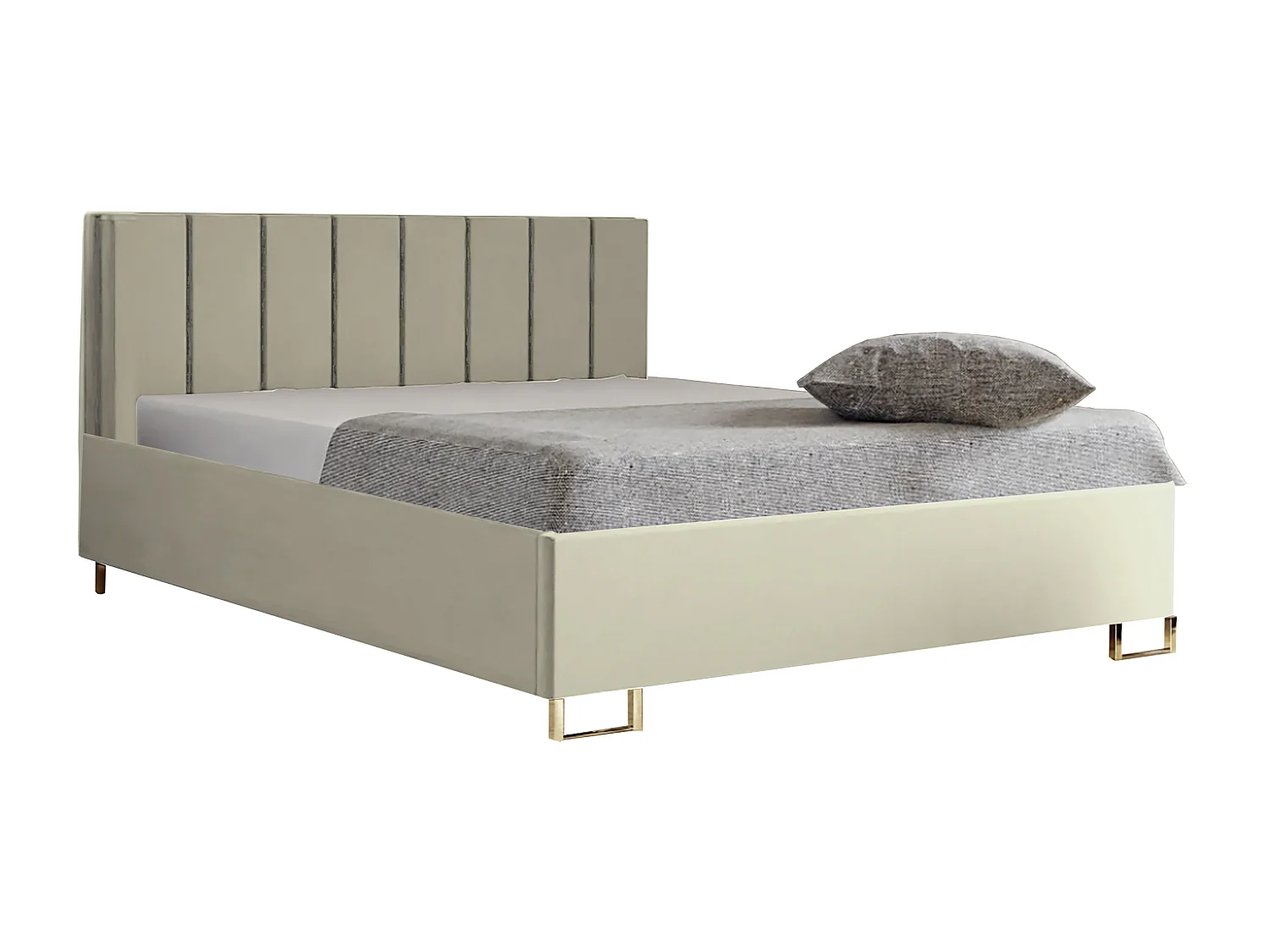 Lit MALIBU, tête de lit rembourrée, revêtement VELUTTO haut de gamme, coffre avec vérins à gaz, hauteur confort 39 cm, 160x200 cm, Beige foncé