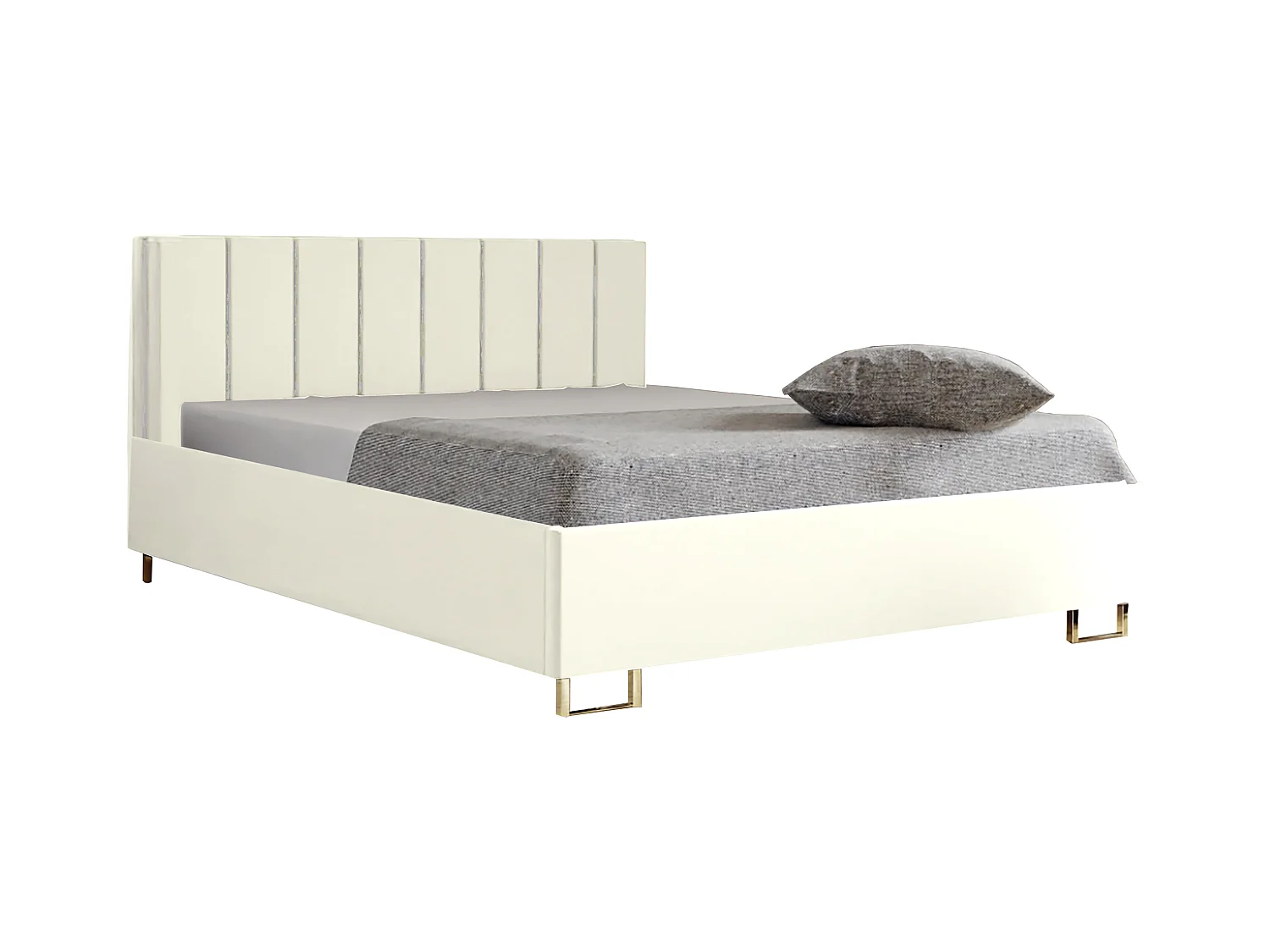 Letto imbottito MALIBU, testiera, rivestimento VELUTTO, box contenitore con pistone a gas, altezza letto 39 cm, 200x200 cm, Bianco