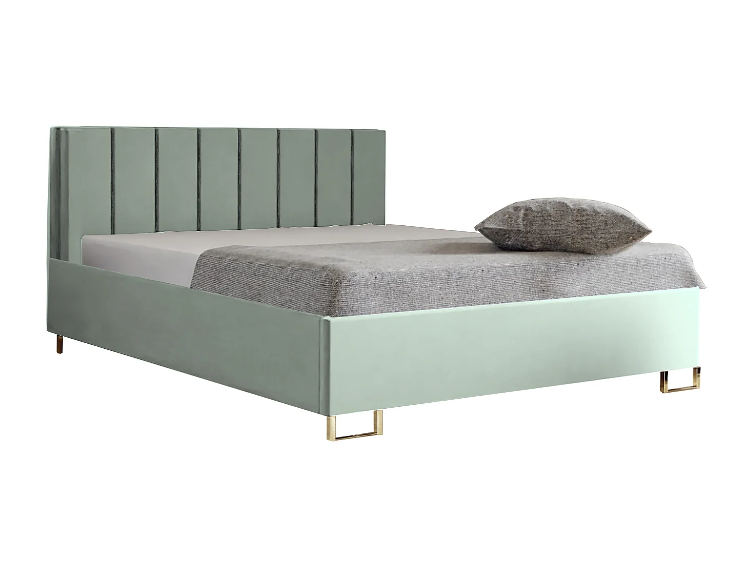 Lit MALIBU, tête de lit rembourrée, revêtement VELUTTO haut de gamme, coffre avec vérins à gaz, hauteur confort 39 cm, 140x200 cm, Vert clair