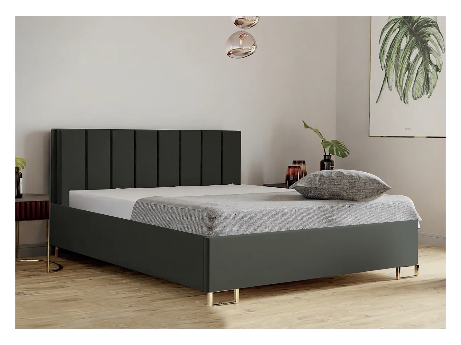 Polsterbed MALIBU, gestoffeerde rugleuning, VELUTTO-stof, opbergbox met gasdrukveer, comfortabele bedhoogte 39 cm, 160x200 cm, Zeegroen