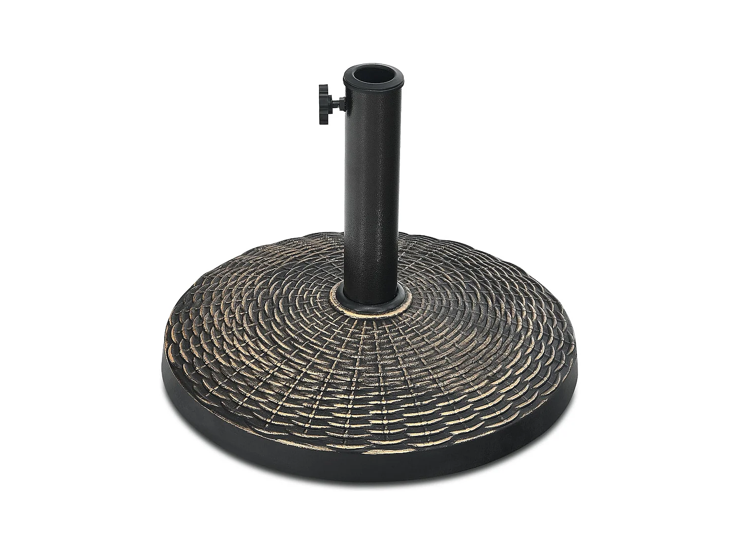 Pied de Parasol 12 KG, Base de Parasol en Résine, Support de Parasol avec Motif en Rotin, Étanche et Protection Solaire, Bouton Réglable, Adapté aux 38/48 mm