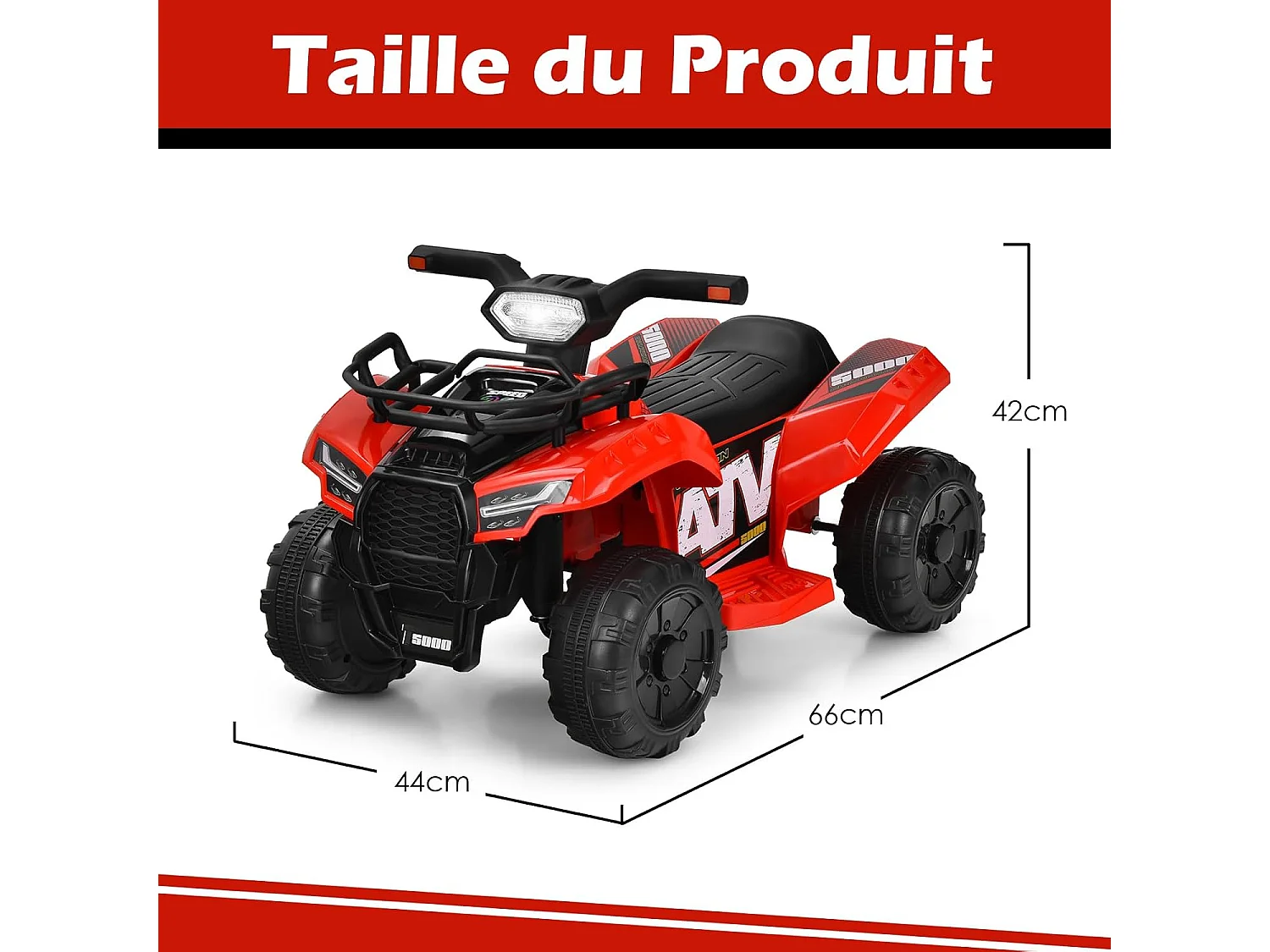 Quad Électrique Enfants avec 4 Roues Antidérapantes, Voiture Électrique Enfants avec Musique, Lumière LED, Guidon Lisse, Boîte de Rangement, Charge 20 KG (Rouge)