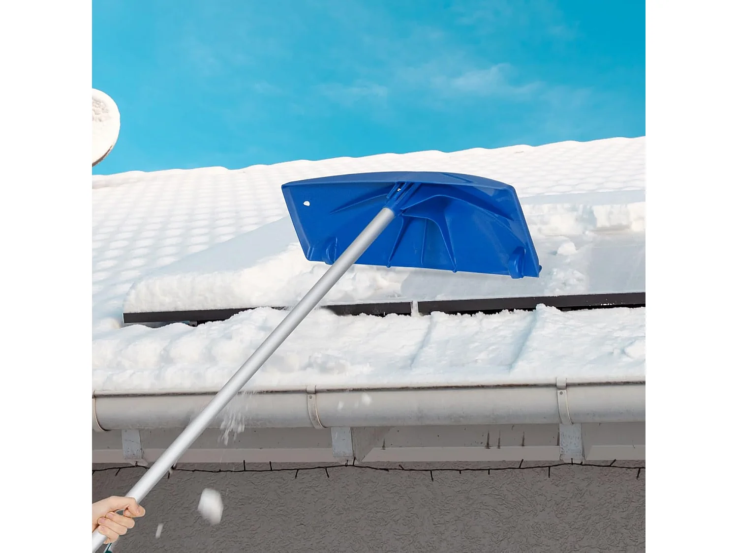 Râteau de Toit à Neige en Aluminium, Déneigement de Toit Réglable avec 5 Tiges Longueur Max de 574 cm 2 Roues Lisses Tête Large Tissu PE, pour Véhicules Toit Garage