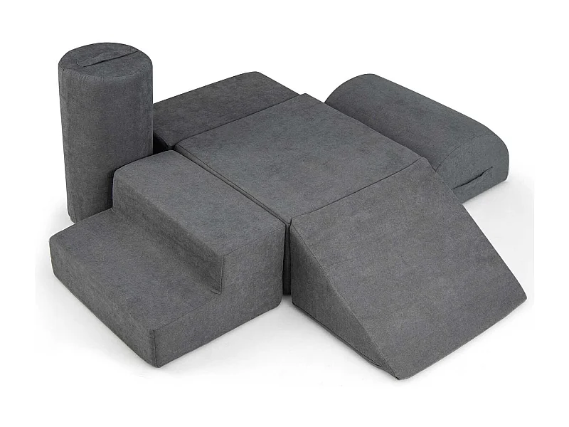 6 PCS Parcours Motricité Bébé en Mousse avec Housse en Tissu Chenille, Module Motricité Bébé avec Fermeture Clair, Jouets Éducatifs Ramper pour Enfants (Gris)