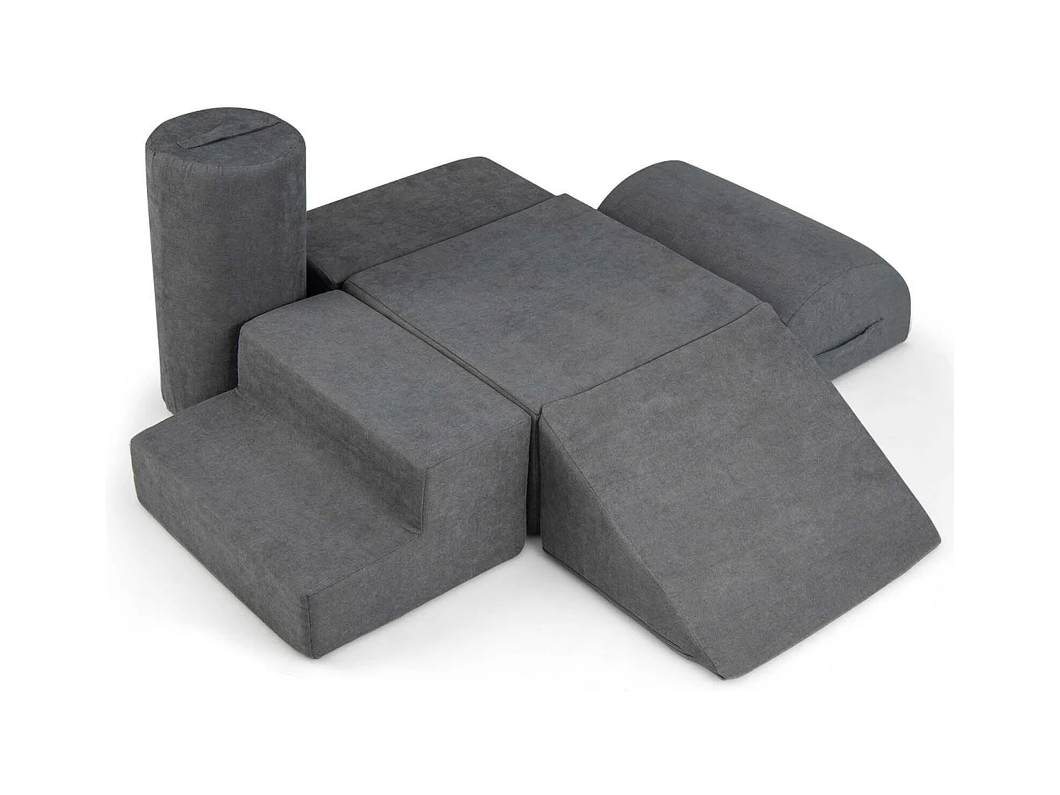 6 PCS Parcours Motricité Bébé en Mousse avec Housse en Tissu Chenille, Module Motricité Bébé avec Fermeture Clair, Jouets Éducatifs Ramper pour Enfants (Gris)