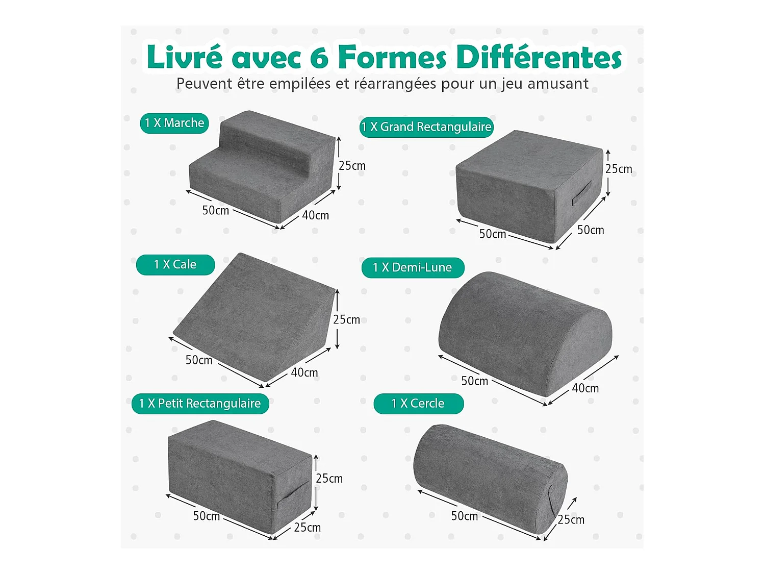 6 PCS Parcours Motricité Bébé en Mousse avec Housse en Tissu Chenille, Module Motricité Bébé avec Fermeture Clair, Jouets Éducatifs Ramper pour Enfants (Gris)