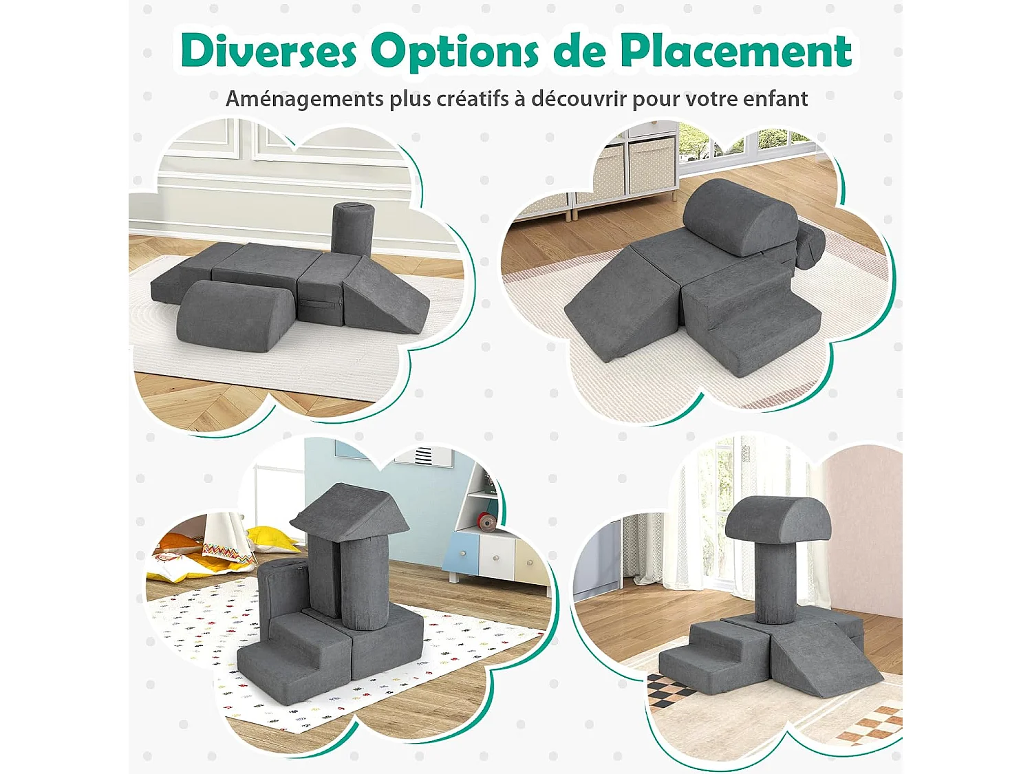 6 PCS Parcours Motricité Bébé en Mousse avec Housse en Tissu Chenille, Module Motricité Bébé avec Fermeture Clair, Jouets Éducatifs Ramper pour Enfants (Gris)