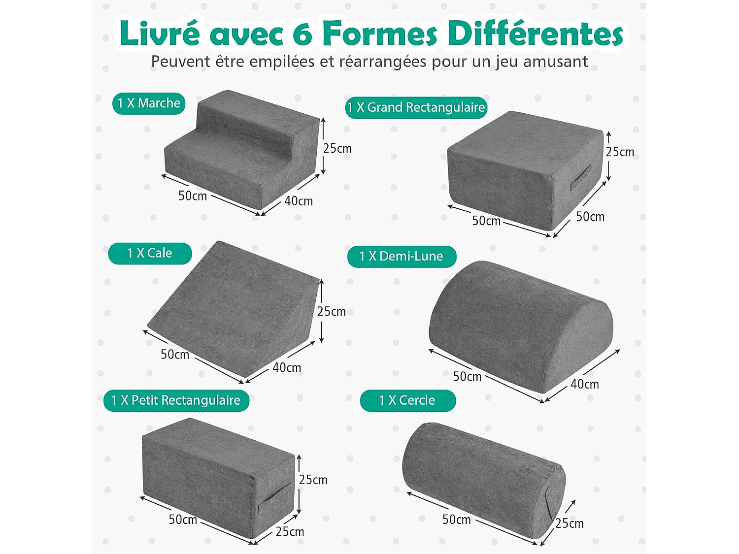 6 PCS Parcours Motricité Bébé en Mousse avec Housse en Tissu Chenille, Module Motricité Bébé avec Fermeture Clair, Jouets Éducatifs Ramper pour Enfants (Gris)