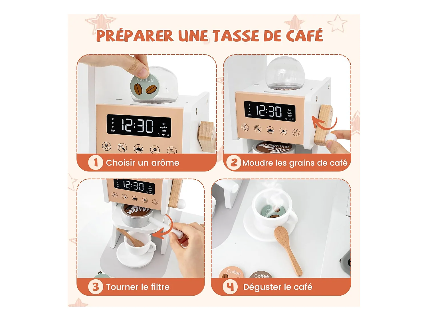 Cuisine Enfants en Bois avec 18 Accessoires, Cuisine d’Angle Enfants avec Micro-Ondes & Étagères, Lumières et Sons, Jouet d’Imitation pour 3 Ans+ (Blanc)