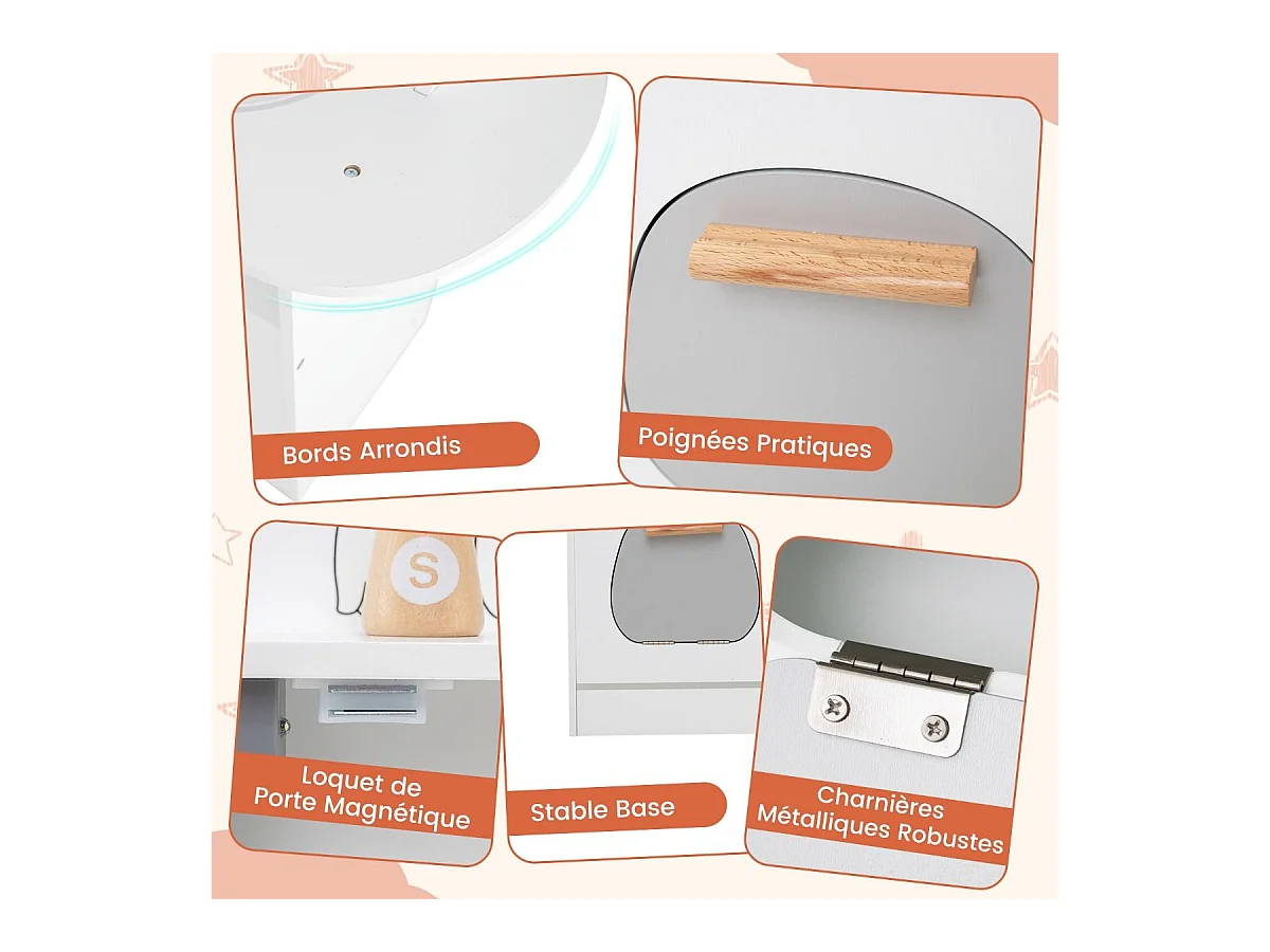 Cuisine Enfants en Bois avec 18 Accessoires, Cuisine d’Angle Enfants avec Micro-Ondes & Étagères, Lumières et Sons, Jouet d’Imitation pour 3 Ans+ (Blanc)