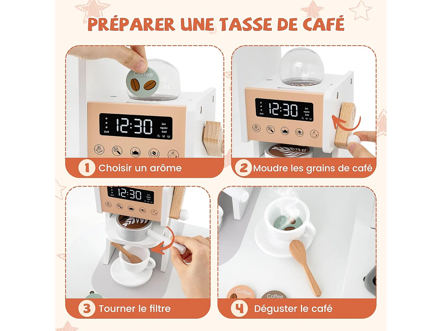 Cuisine Enfants en Bois avec 18 Accessoires, Cuisine d’Angle Enfants avec Micro-Ondes & Étagères, Lumières et Sons, Jouet d’Imitation pour 3 Ans+ (Blanc)