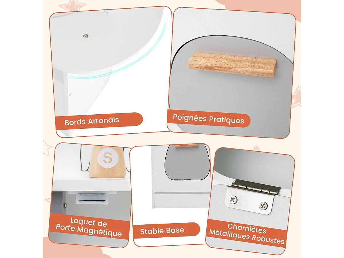 Cuisine Enfants en Bois avec 18 Accessoires, Cuisine d’Angle Enfants avec Micro-Ondes & Étagères, Lumières et Sons, Jouet d’Imitation pour 3 Ans+ (Blanc)