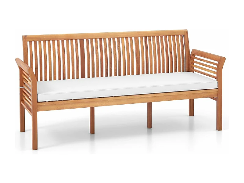 Banc Exterieur Jardin 159 Cm, Banc Bois Acacia avec Coussin, Banquette Exterieure 3 Personnes, Banc de Jardin avec Dossier, Accoudoirs, Design Latte