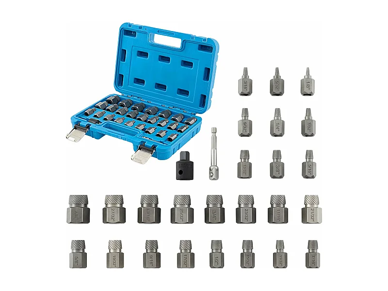Kit de 27 PCS Extracteur de Vis et Boulons à Double Tête Entraînement 3/8 ", Extracteur à Tête Hexagonale et Multi-Cannelures (Bleu)