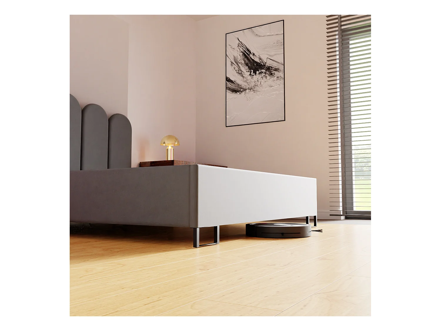 Łóżko tapicerowane MALIBU, wezgłowie, obicie MONOLITH, pojemnik na pościel, podnośnik gazowy, wysokość spania 39 cm, 120x200 cm, Morelowy