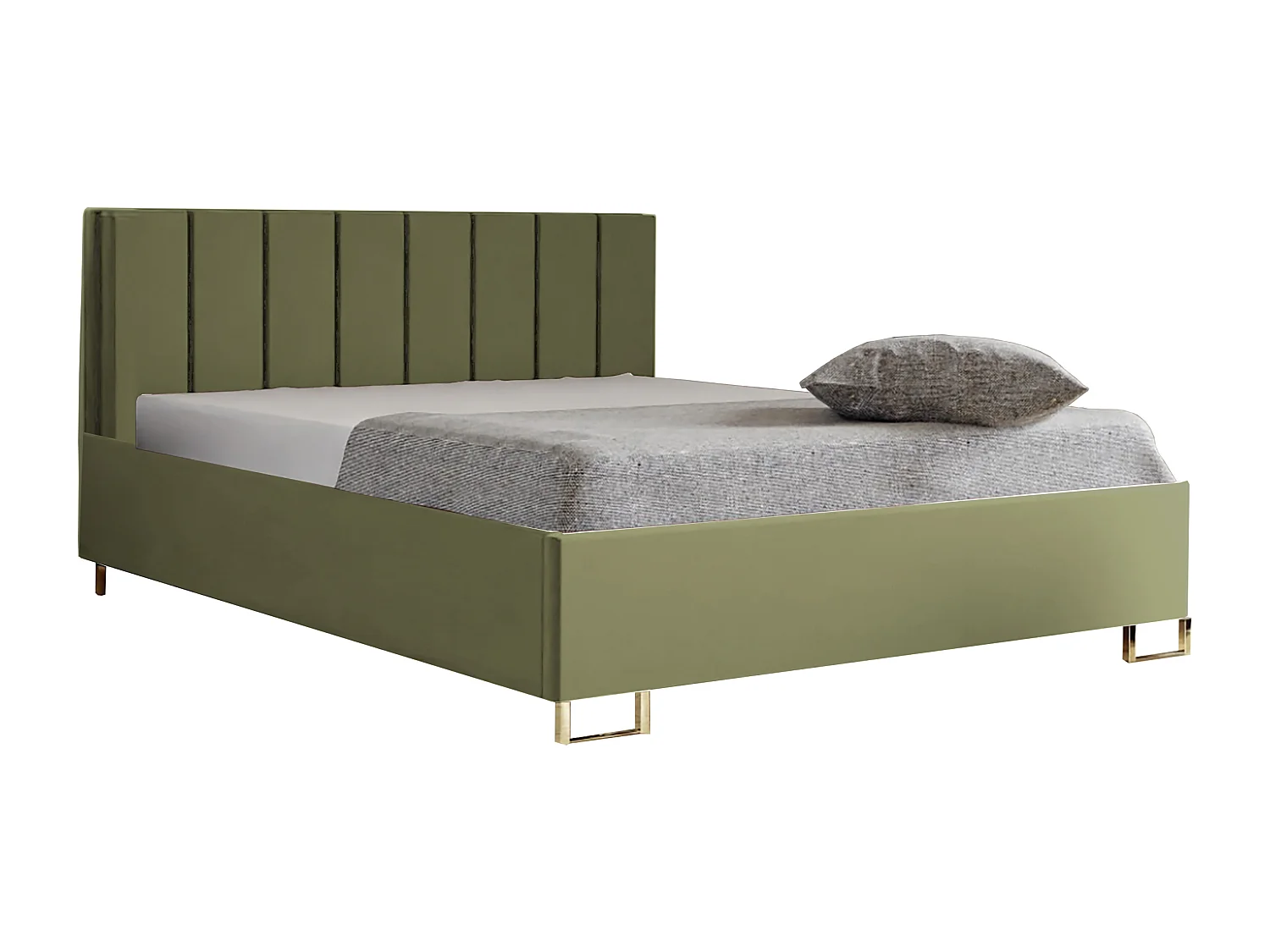 Letto imbottito MALIBU, testiera, rivestimento MONOLITH, box contenitore con pistone a gas, altezza letto 39 cm, 180x200 cm, Verde chiaro