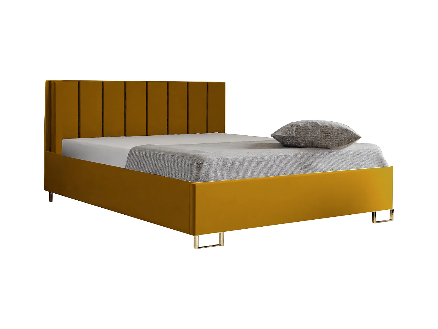 Letto imbottito MALIBU, testiera, rivestimento MONOLITH, box contenitore con pistone a gas, altezza letto 39 cm, 140x200 cm, Arancione