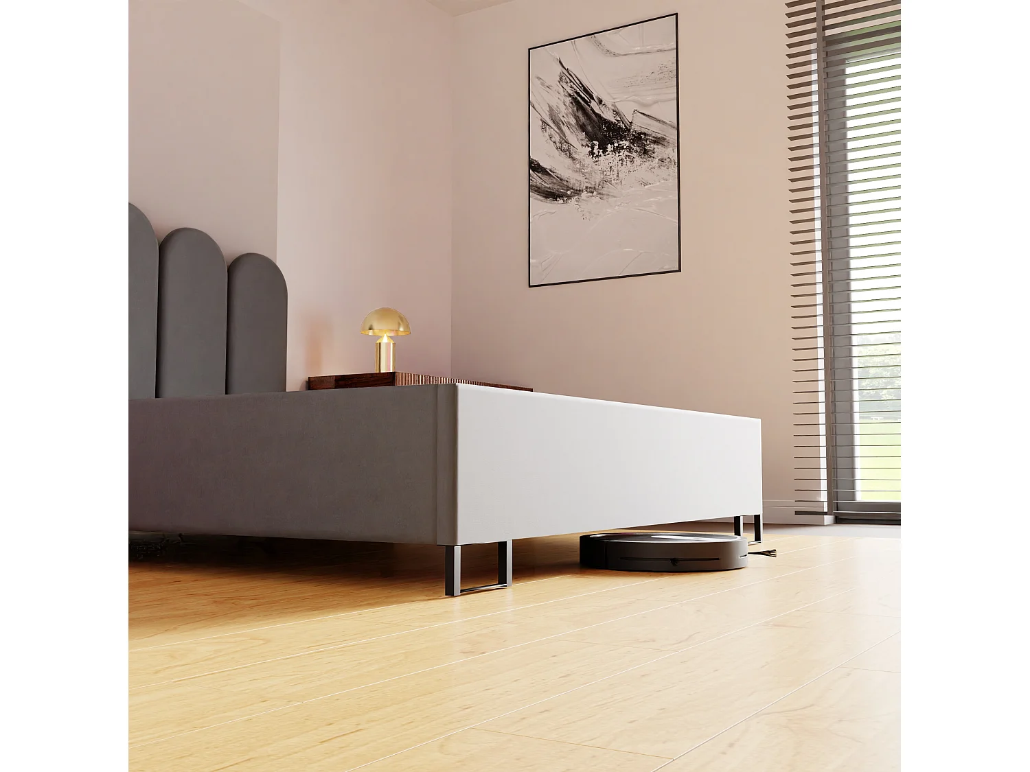 Letto imbottito MALIBU, testiera, rivestimento MONOLITH, box contenitore con pistone a gas, altezza letto 39 cm, 200x200 cm, Antracite