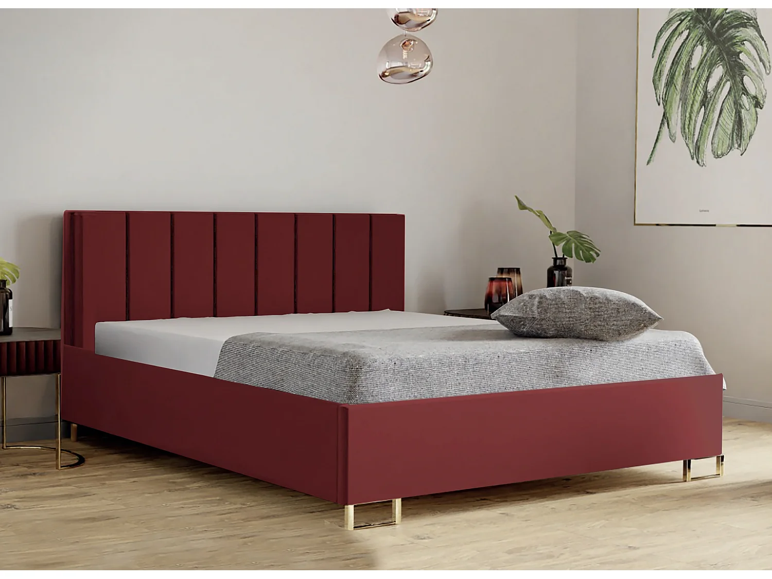 Letto imbottito MALIBU, testiera, rivestimento MONOLITH, box contenitore con pistone a gas, altezza letto 39 cm, 200x200 cm, Marrone